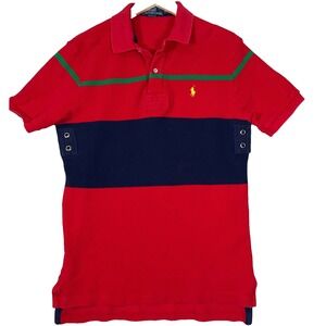 Vintage Polo Ralph Lauren French Terry Rugby Striped Red Collared Shirt Medium